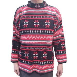 Vntg Headliners Fair Isle Snowflake Mockneck Sweater Medium 90s Nordic Christmas